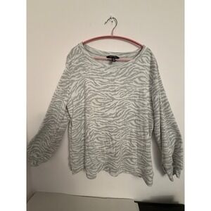 Ellen Tracy Sweatshirt Women XL Silver Zebra Jacquard Knit Top Athliesure